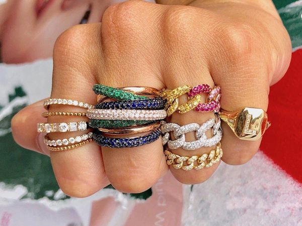 

wedding rings arrived hip hop miami cuban link chain ring for women engagement band trendy finger, Slivery;golden