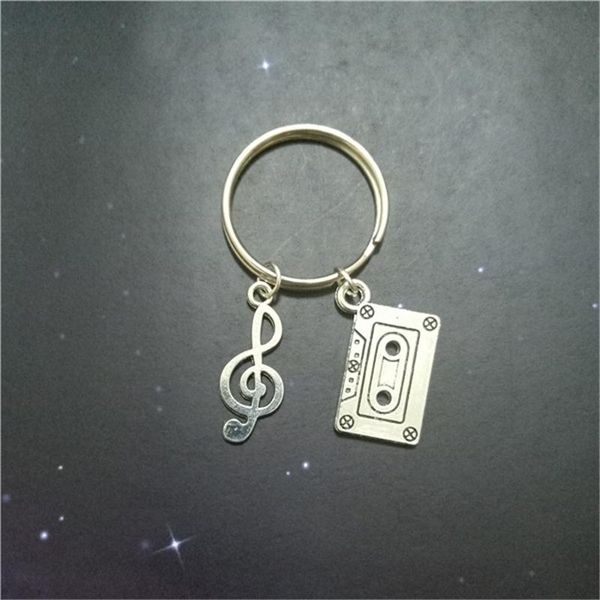 

keychains music note key ring/ keychain - lover gift cassette tape jewelry handmade, Silver