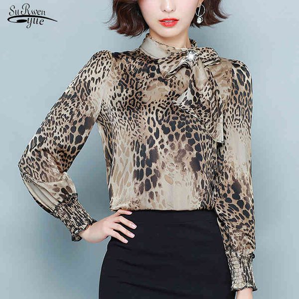 Plus Size Leopard Print Shirt Frauen Langarm Fliege Pullover Bluse Damen Tops Blusas Mujer De Moda 8323 50 210508