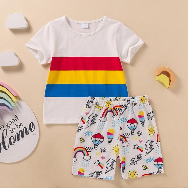 

2pcs for children baby toddler boy girls clothing sets contrast color shorts kids clothes loungewear set, White