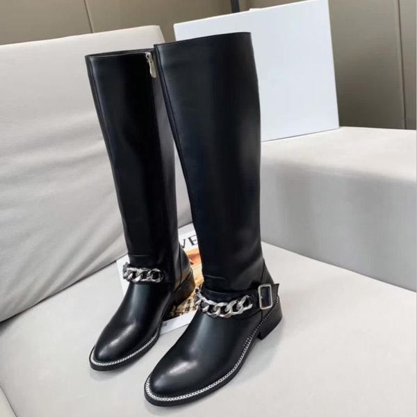 

boots knight women winter botas de mujer leather botines knee-high shoes luxury zapatos size 35-41, Black