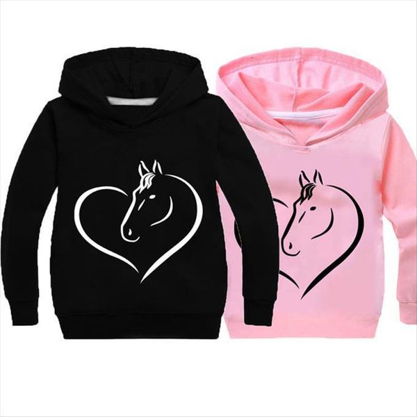 

2 15y fashion printed horse hoodie boy long sleeve shirt cildren sweatshirts girls hoodies children coat kids clothes streetwear, Black