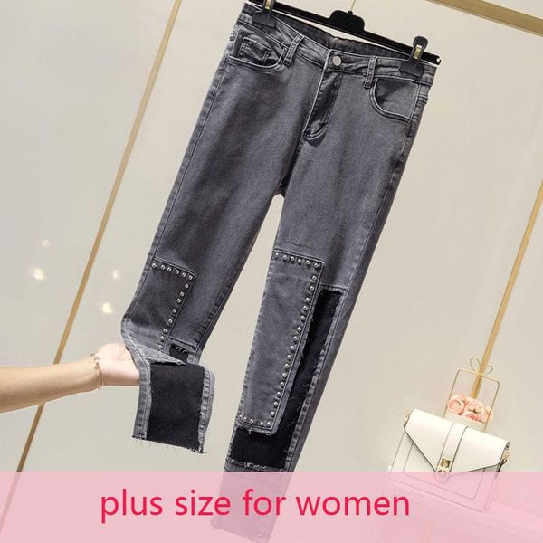 

autumn casual women's jeans streetwear plus size women fat mmpocket pants black skinny woman push up 2021, Blue