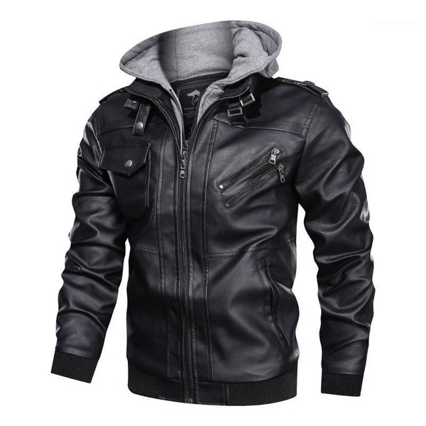 

shanghai story men's pu leather jacket-fall winter vintage motorcycle biker jacket with removable hood fur & faux, Black