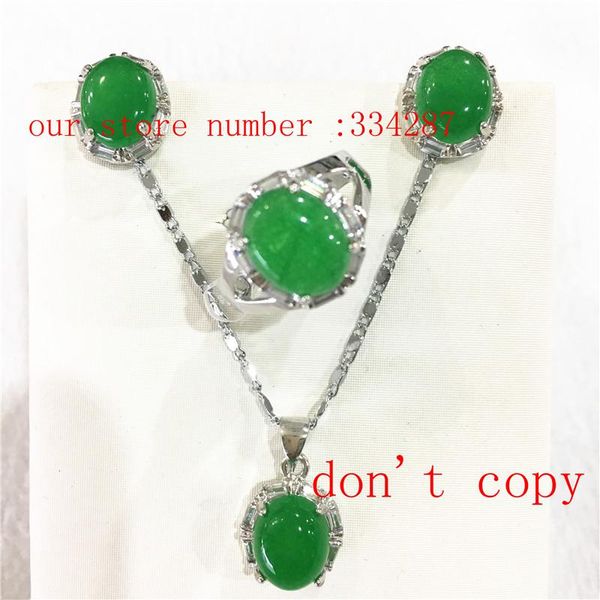 

earrings & necklace natural green jades pendant ring and set, Silver