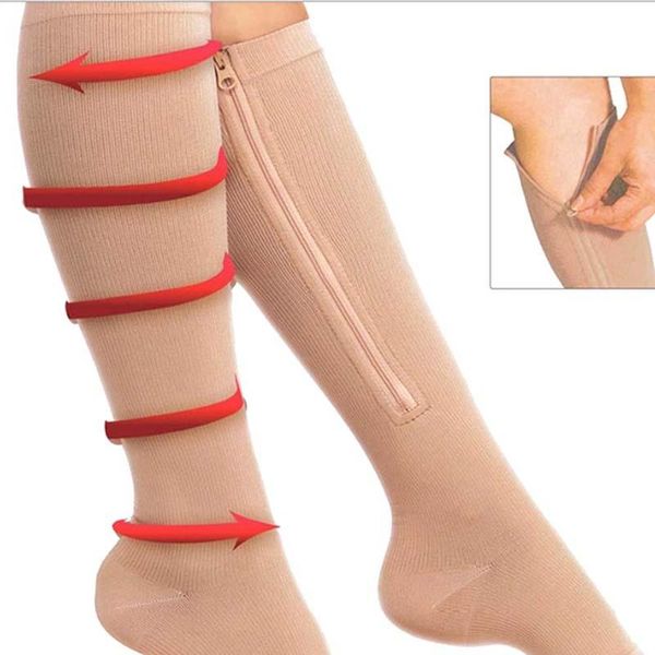 

sports socks 2021 women man fitness zipper compression yoga zip leg support knee sox open toe stovepipe, Black