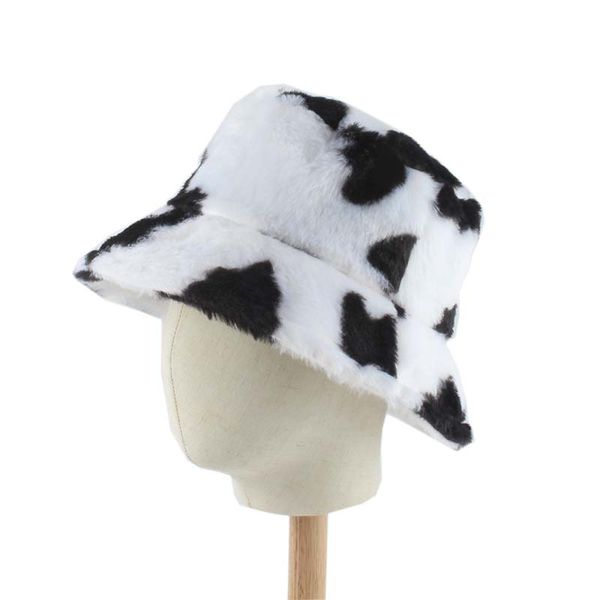 

faux fur winter hats for women black white cow print bucket hat men panama fisherman caps gorras, Blue;gray