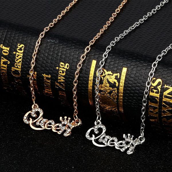 

pendants fashion initial necklace gold queen letter with zircon necklaces personalized pendant for women birthday gift vp566, Black