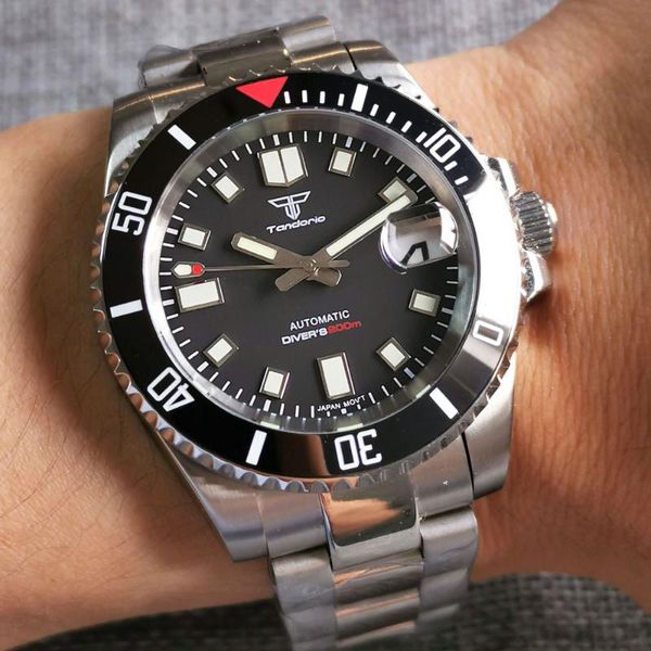 

wristwatches tandorio 40mm nh35a automatic men watch 120clicks 200m waterproof sapphire glass luminous dial stainless steel bracelet, Slivery;brown