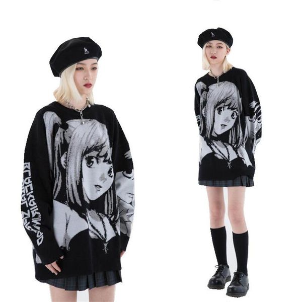 

women's sweaters women mens hip hop streetwear goth oversize harajuku sweater vintage japanese style anime girl knitted 2021 pullover, White;black