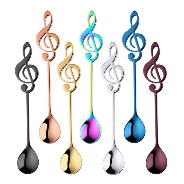 

1pcs tableware stainless steel teaspoons coffee stirring spoon music shape dessert mug bar kitchen tool creative gift spoons