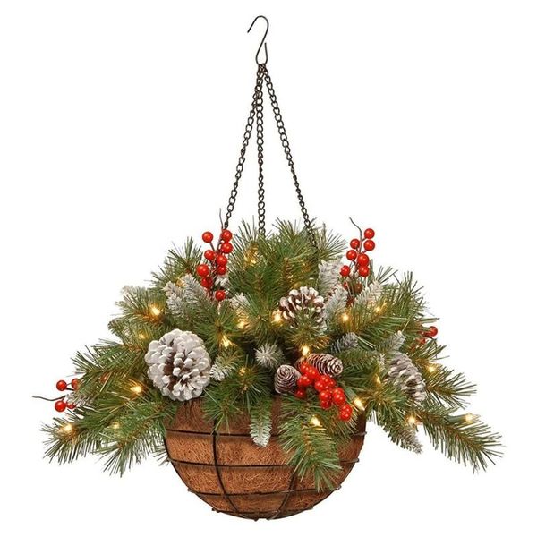 

decorative flowers & wreaths artificial christmas hanging basket fake green leaves wreath holiday garland pendant with berries and pine need