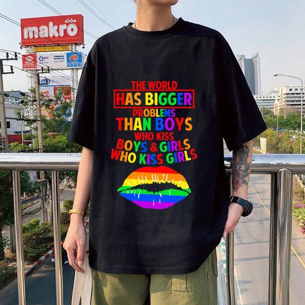 

men's t-shirts the world has bigger problems print t shirt 100% cotton lip tshirt casual oversized female/male's, White;black