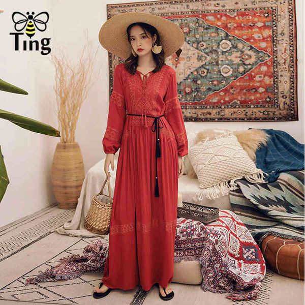 

bohemian red embroidery long maxi dress vintage style casual loose beach people vestidos plus size 3xl 210513, Black;gray