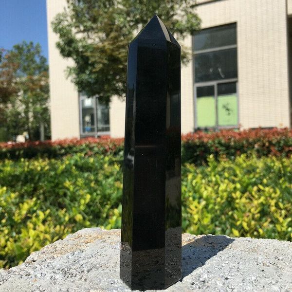 

14-15cm natural big black obsidian tower healing crystal stone point energy minerals specimen obelisk for home decor decorative objects & fi