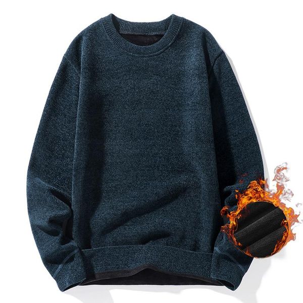 

men's sweaters winter plus size velvet sweater 4xl-8xl bust 140cm fashion round neck long-sleeved warm knitted bottoming shirt, White;black