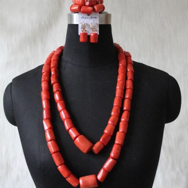 

earrings & necklace 4ujewelry chunky african beads 14-22mm coral bridal jewelry set 100% original 2 layers nigerian wedding, Silver