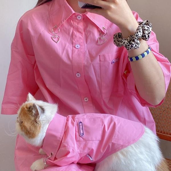 

dog apparel korean version of cool parent-child clothing spring and summer thin solid color shirt pet yorkshire maltese clothes