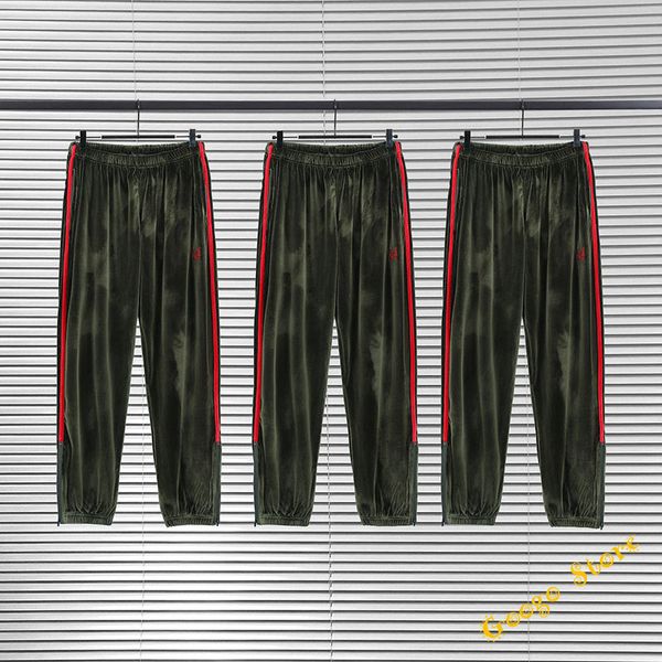 

men's pants 20fw red veet cotton stripes awge needles track sweatpants of men's women with zipper fists rock pants, Black