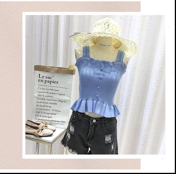 

women tank casual chic ruffled sweet knitted summer fashion sleeveless drop good quality, White