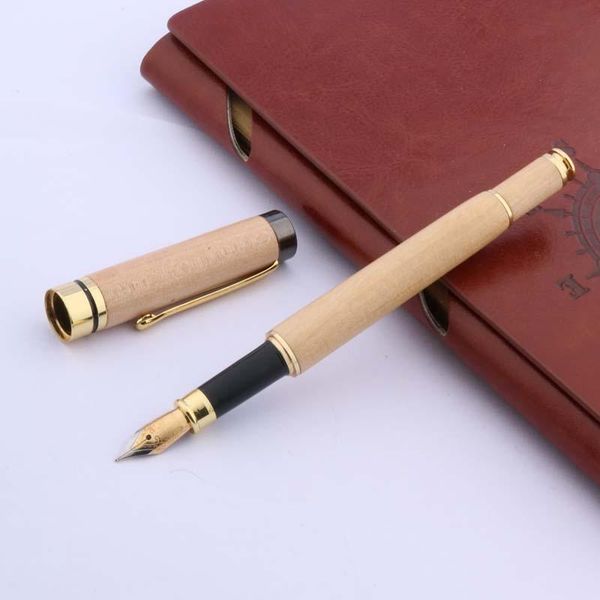 

gun gray white golden smooth trim wood fountain pen pens