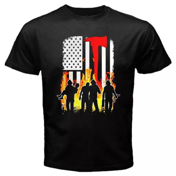 

FIREFIGHTER Firemen American Flag Fire Fighter Men's T-shirt size S to 2XL, White;black