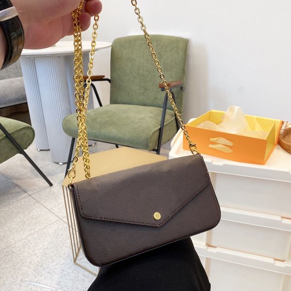 

chain handbags pochette women vintage shoulder bag with box hobo 3 piece/set clutch wallet luxury designer crossbody bags removable chains c