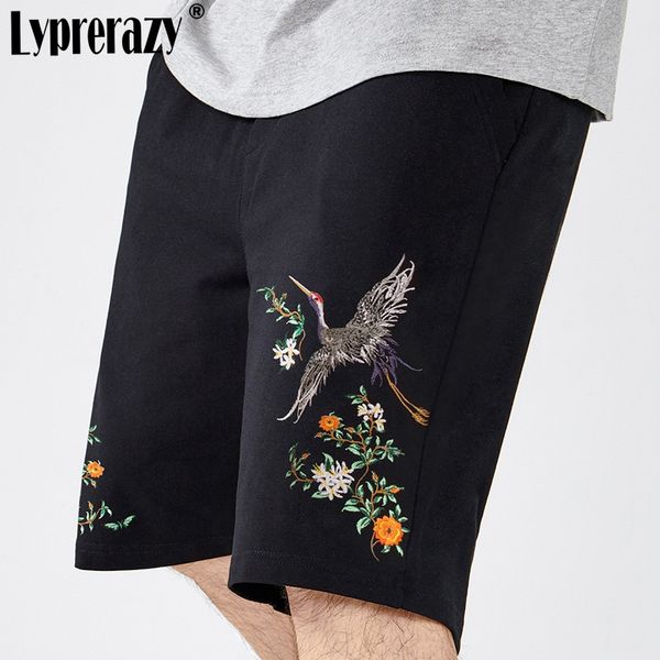 

casual sports shorts chinese style summer men loose embroidery middle five-point pants beach trousers, White;black