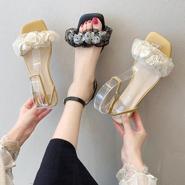 

sandals 2021 ladies shoes summer women's heels med fashion comfort girls clear medium scandals basic slipper rome fabric sli, Black