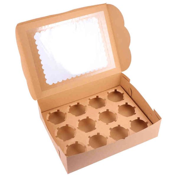 12 pcs 12 Cavidades Cupcake Caixa De Papel Caixa De Papel Caixas De Bolo e Embalagem Caixa Cupcake Box Cookie Boxes com Janela Caixas de Padaria H1231