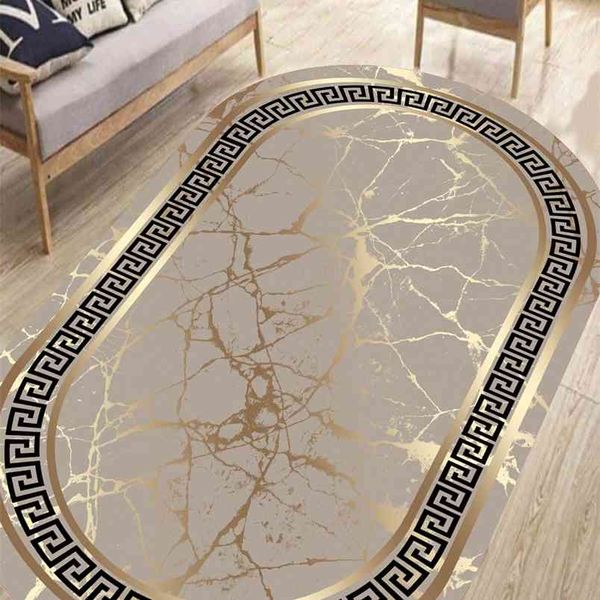 Elipse sala de estar tapete design de mármore listra decorativo antiderrapante fundo de couro faux carpete fácil limpo tecido tailandês tecido lavável 210917
