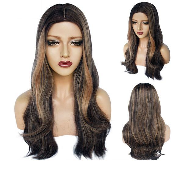 

long omber black brown wavy wig synthetic wig for women daily party use heat resistant fiber nature looking
