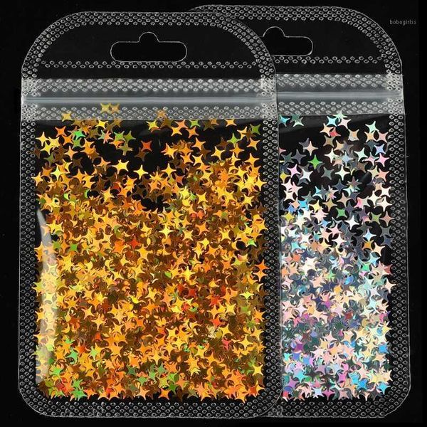 

bag holographic glitter star laser sequins for nails gold silver flakes four-pointed shape nail art decoration manicure1, Silver;gold