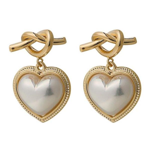 

stud metal twisted heart-shaped pearl earrings party trend women's gold valentine's day jewelry gifts, Golden;silver
