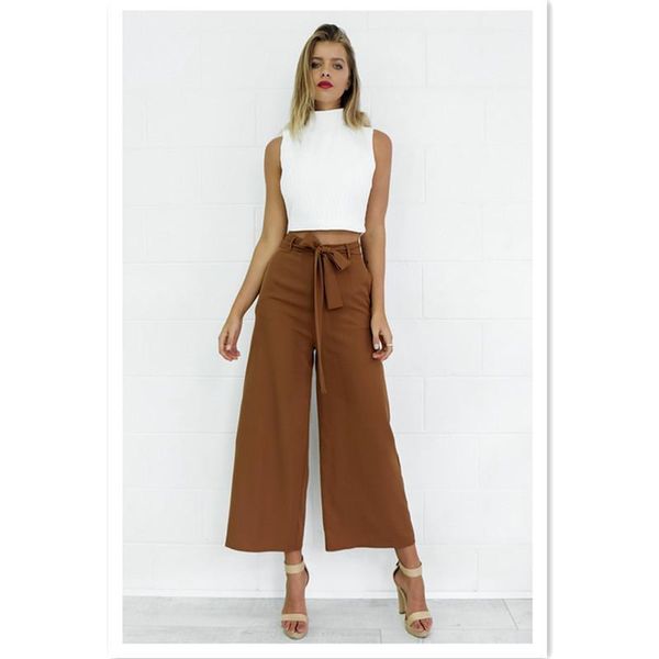 

women's pants & capris autumn winter wide leg women 2021 loose casual solid color mid waist ankle-length bell bottom sashes, Black;white