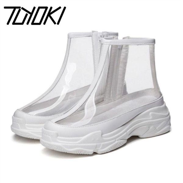 

boots tuyoki plus size 29-46 women ankle platform spring shoes wedges ladies zipper waterproof rain, Black