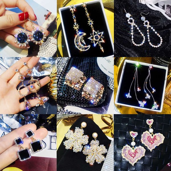 

s925 silver needle zircon tassel advanced sense female korean temperament personality net red super flash earrings, Black