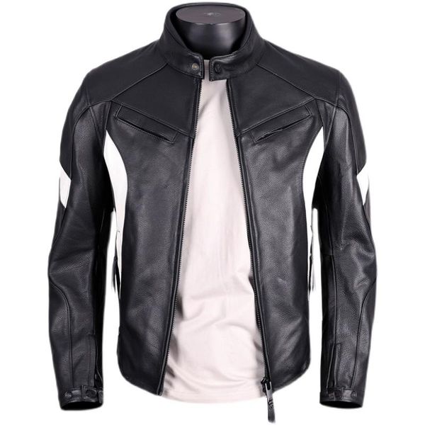

men's leather & faux genuine cowhide jacket jackets motorcycle coat featured biker, Black