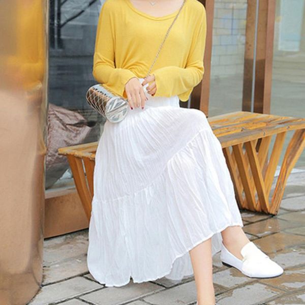 

skirts women clothes 2021 solid chiffon pleated retro long maxi skirt elastic waist drop arrival, Black