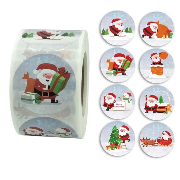 

gift wrap 500pcs/roll round 8 designs merry christmas sticker seal label for stamp envelopes cards invitations packages scrapbooking