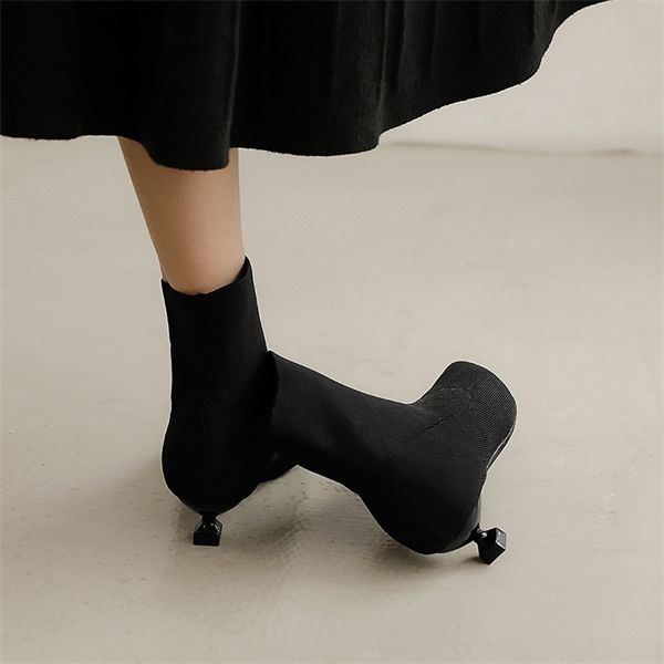 

70% off new small heel short boots women's autumn and winter 3cm thin cat high s shoes versatile socks outlets, Black