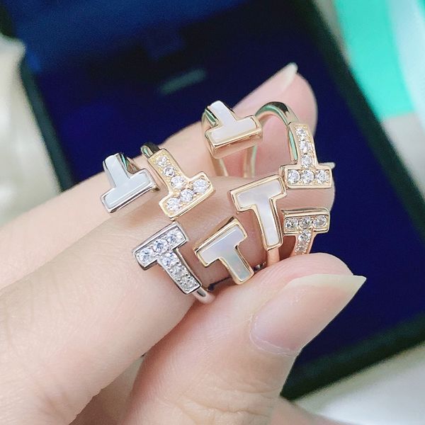 

design jewelry t's steel seal white fritillaria open ring s925 silver full diamond