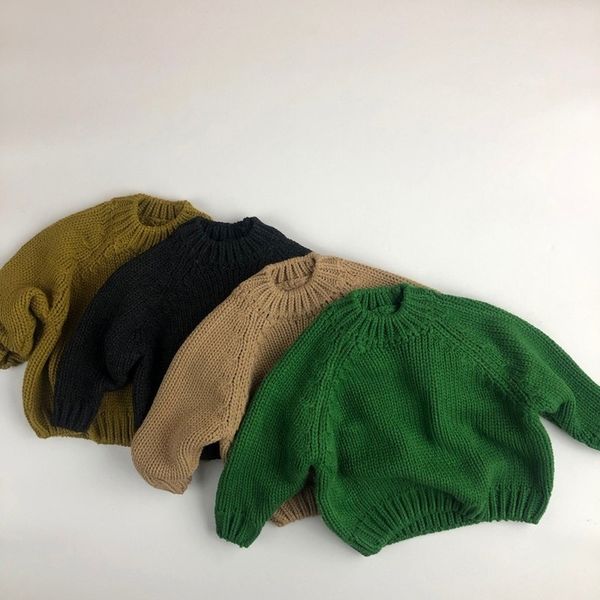 Maglione per bambini Autunno e abbigliamento per bambini Girocollo a maniche lunghe con fondo spesso in maglia verde per ragazze 210515