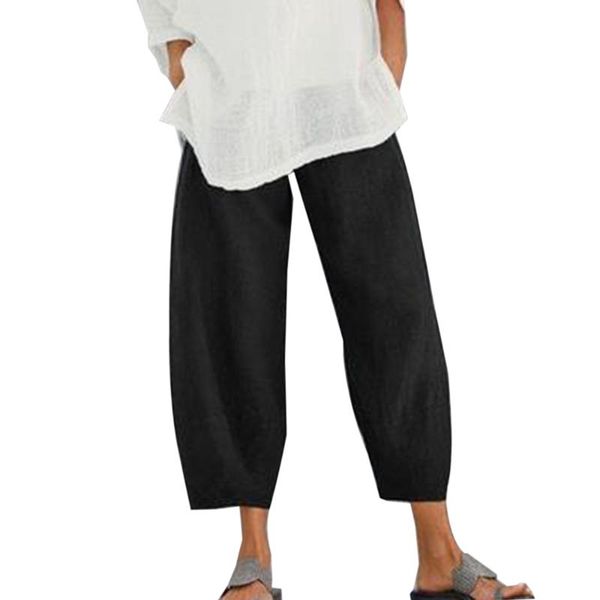 

vintage printed harem pants women trousers casual elastic waist cotton linen wide leg loose pantalon summer plus size pant women's & ca, Black;white