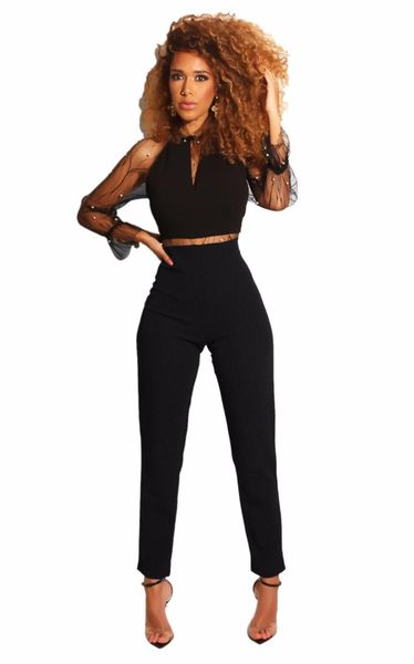 

women's jumpsuits & rompers 2021 summer womens jumpsuit romper o neck peal mesh playsuit bodycon bodysuit, Black;white