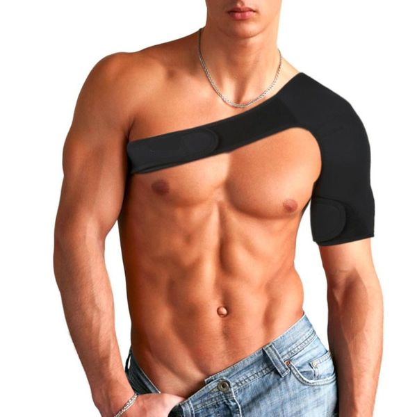 

men's body shapers adjustable shoulder support brace gym sports care single breathable guard wrap belt band pad posture correction, Black;brown