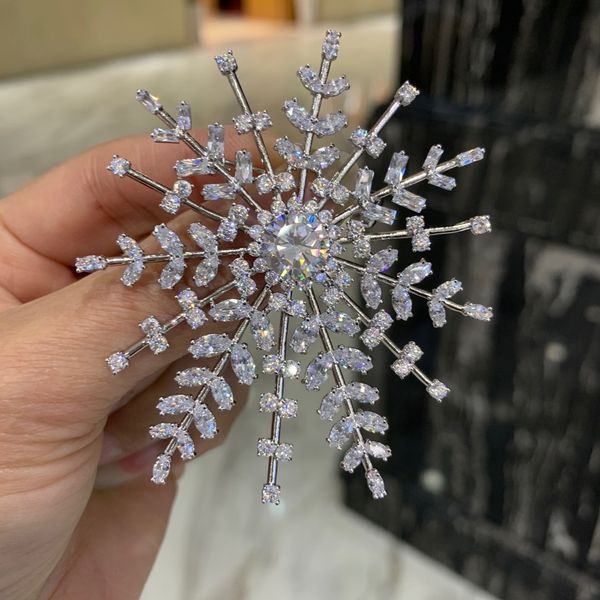 

65*57mm style big exaggerate cubic zircon snowflake brooch smart fashion women jewelry decoration for coat, Gray