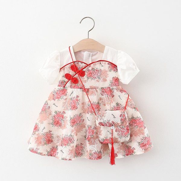 

girl's dresses kids girls dress with bag, Red;yellow