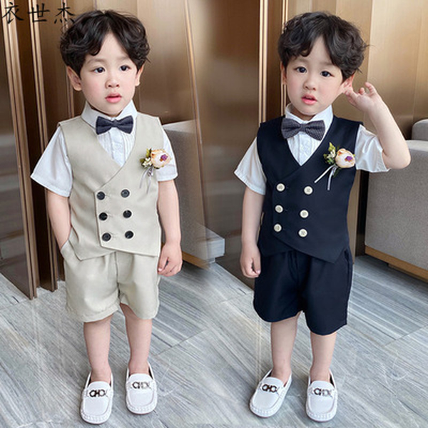 

boys suit vest suit 2022 summer new childrens short-sleeved vest two-piece baby, White