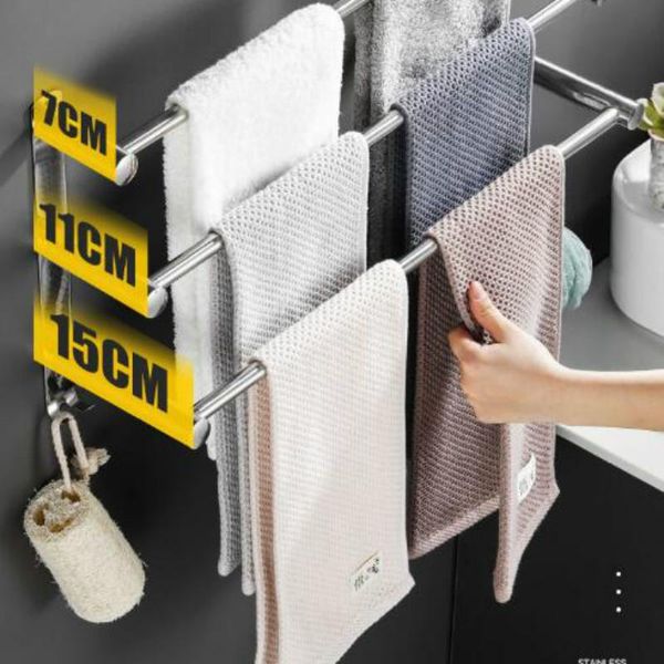 

towel racks punch-304 stainless steel bar double rod nail-hanging rack bathroom single g8116